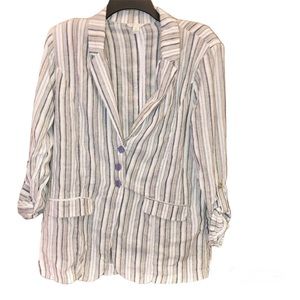 Cato Linen Blend‎ Striped Blazer blue white Medium